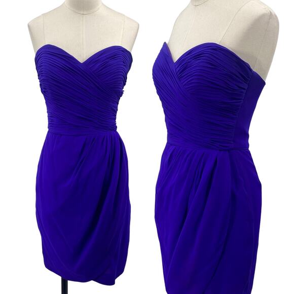Vintage Cache Silk Mini Dress Strapless Sweetheart Neck Pleated Purple NEW 0 - Picture 1 of 7